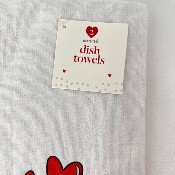 Valentines Day Gnome Dish‎ Towels Set Of 8 100% Cotton Red & White - Picture 4 of 9